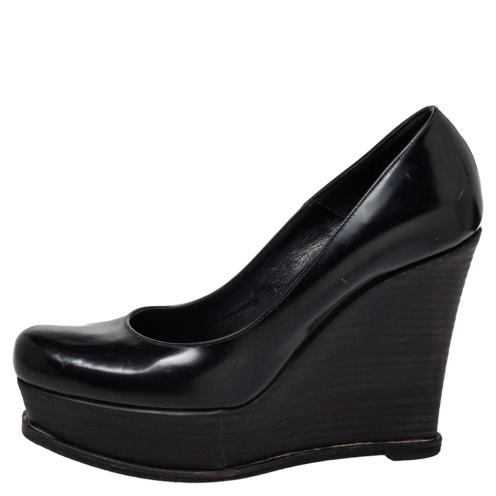 

Fendi Black Leather Fendista Platform Wedge Pumps Size