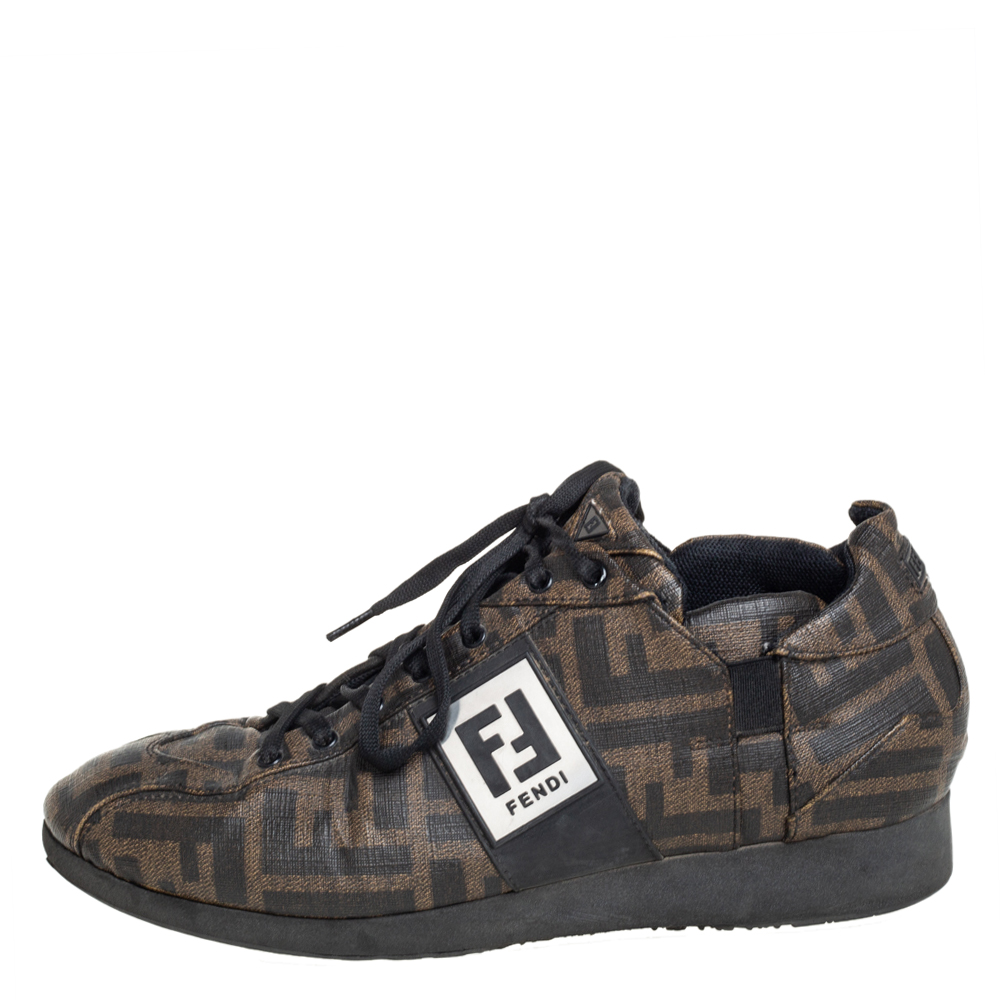 

Fendi Tobacco Zucca Canvas And Leather Low Top Sneakers Size, Brown