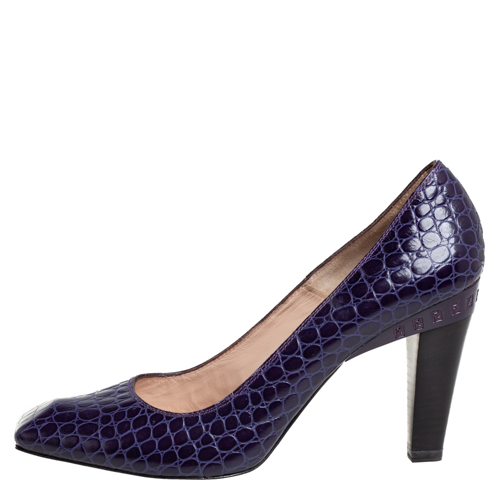 

Fendi Purple Croc Embossed Leather Pumps Size