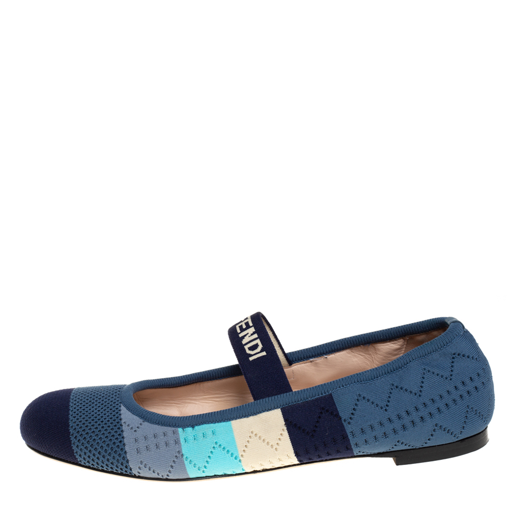 

Fendi Multicolor Striped Knit Fabric Ballet Flats Size