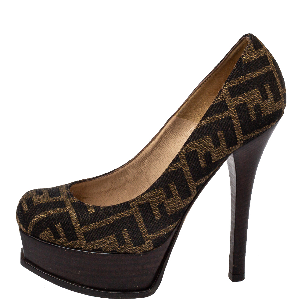 

Fendi Brown Canvas Fendista Platform Pumps Size