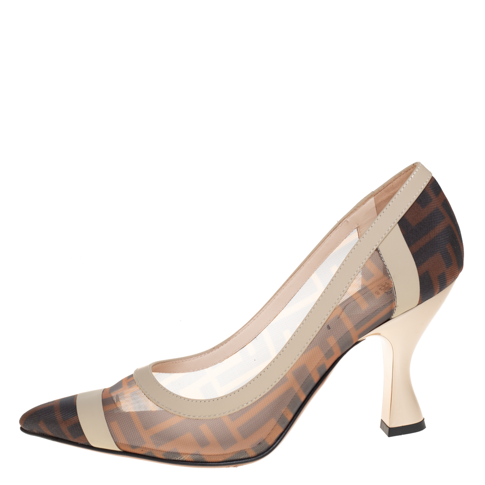 

Fendi Brown/Black Zucca Mesh And Leather Colibri Pointed Toe Pumps Size
