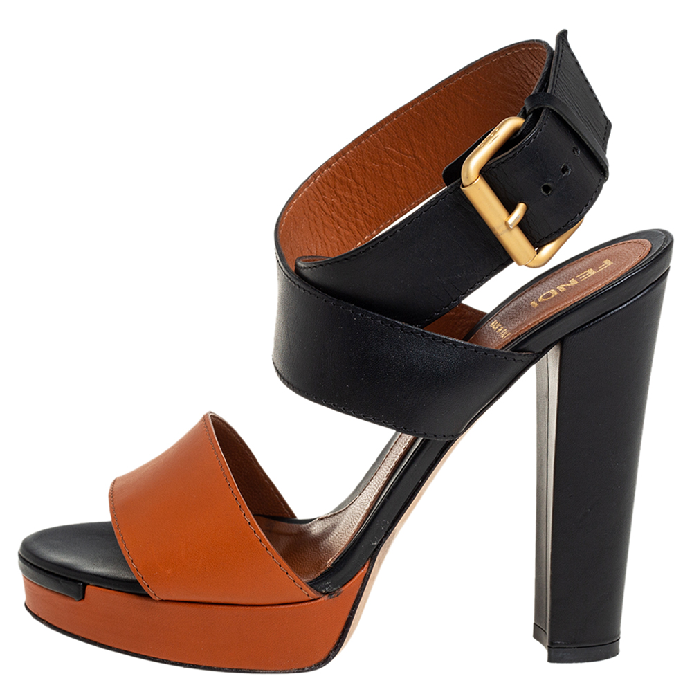 

Fendi Brown/Black Leather Platform Ankle Wrap Sandals Size