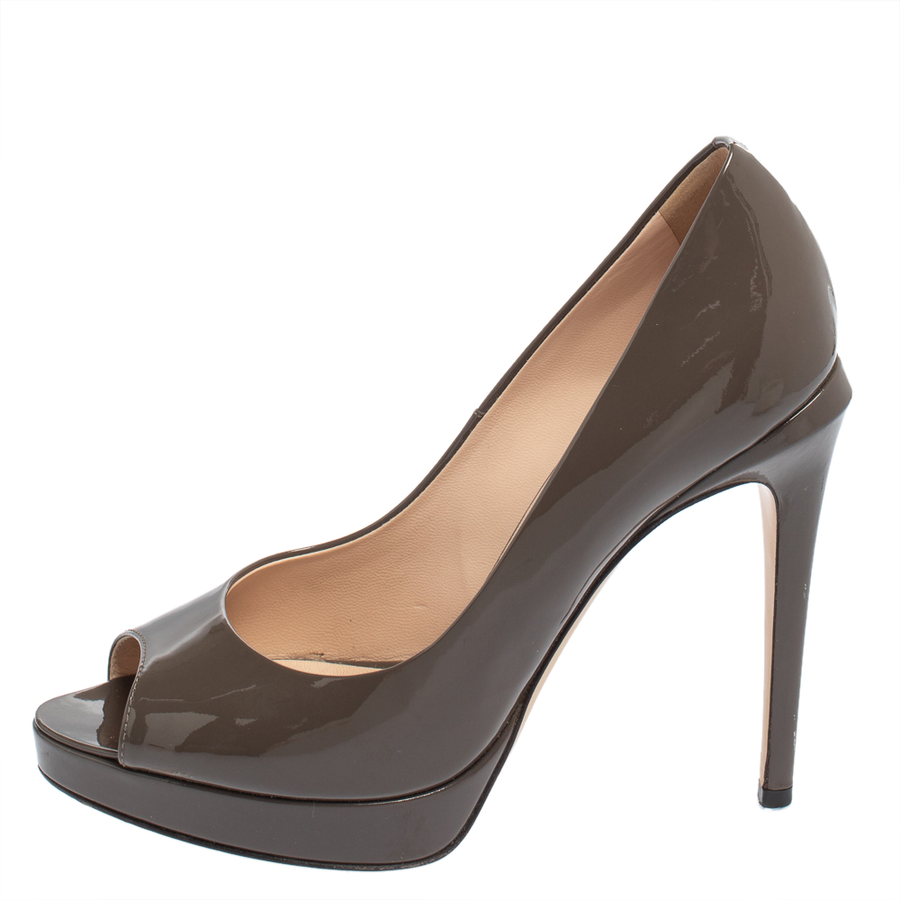 

Fendi Grey Patent Leather Peep Toe Platform Pumps Size