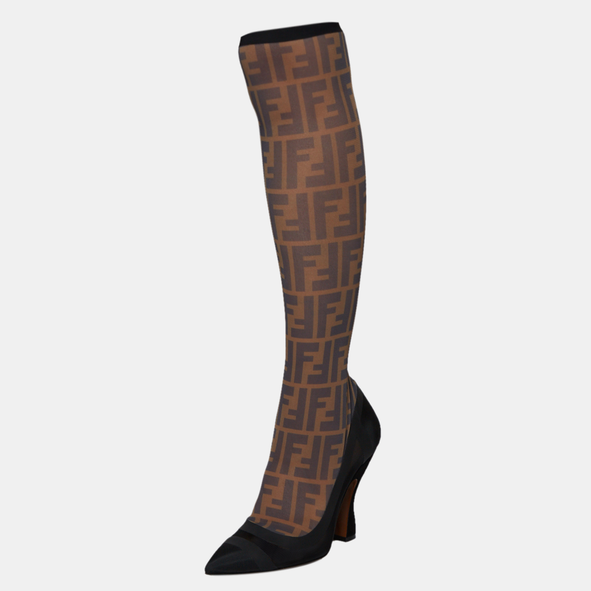 

Fendi Black/Beige Zucca Mesh And Fabric Colibri Knee Length Boots Size