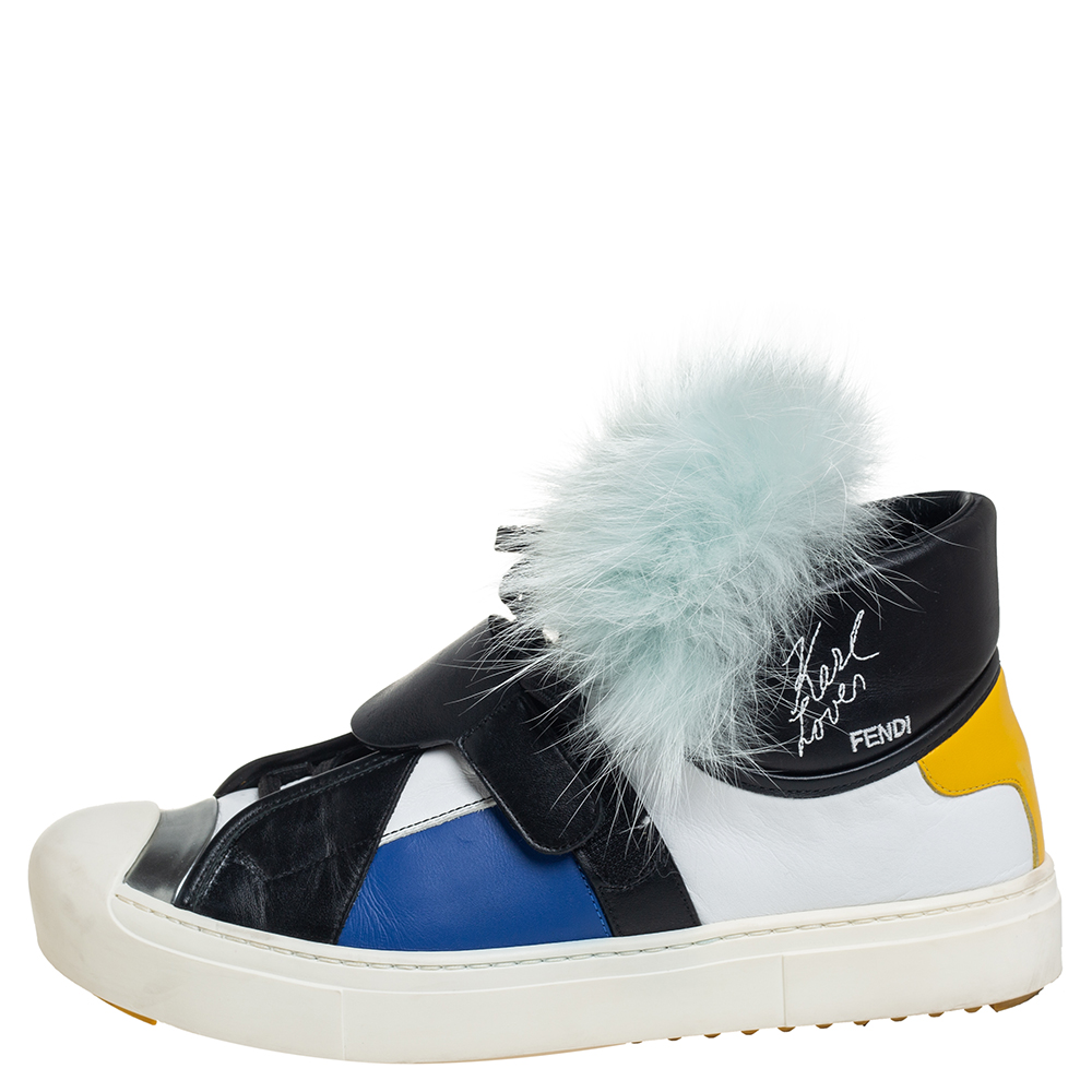 

Fendi Multicolor Fur And Suede Karlito Hight Top Sneakers Size