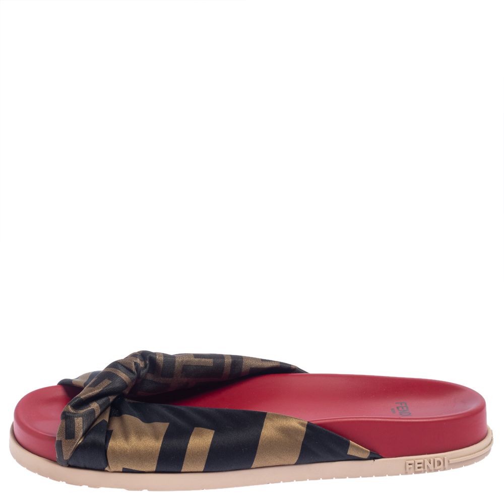 

Fendi Tri Color FF Print Satin Knotted Slides Size, Black