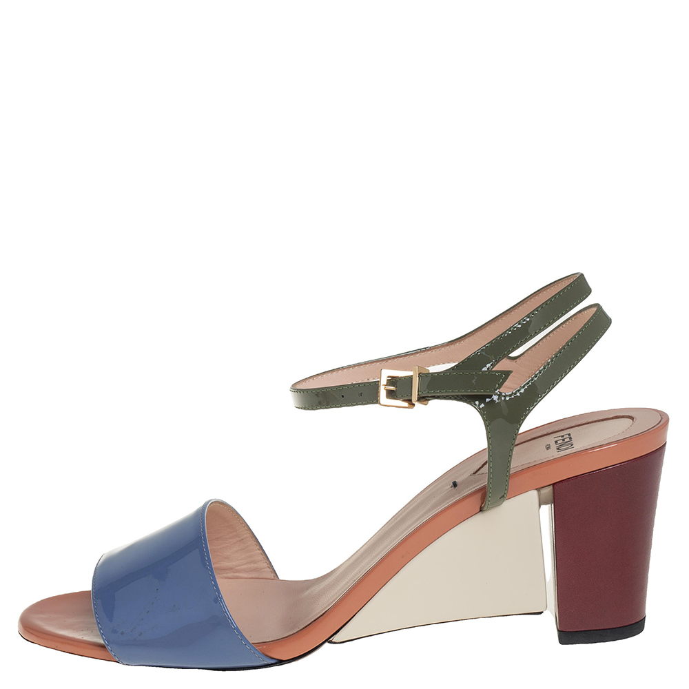 

Fendi Multicolor Patent Leather Open Toe Ankle Strap Sandals Size