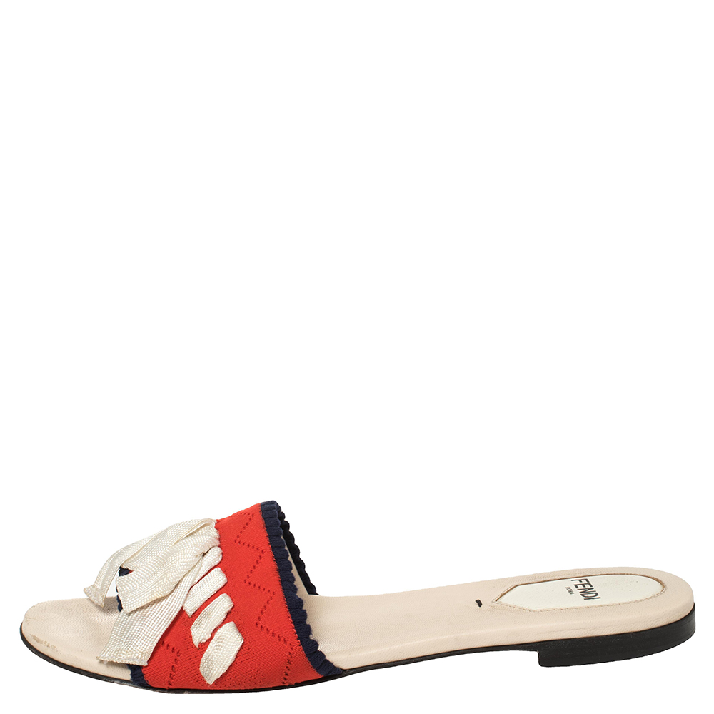 

Fendi Multicolor Knit Fabric Bow Flat Slides Size