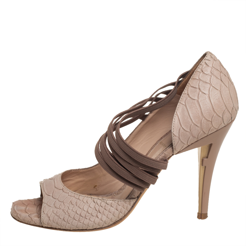

Fendi Beige Python Embossed Leather Open Toe Pumps Size