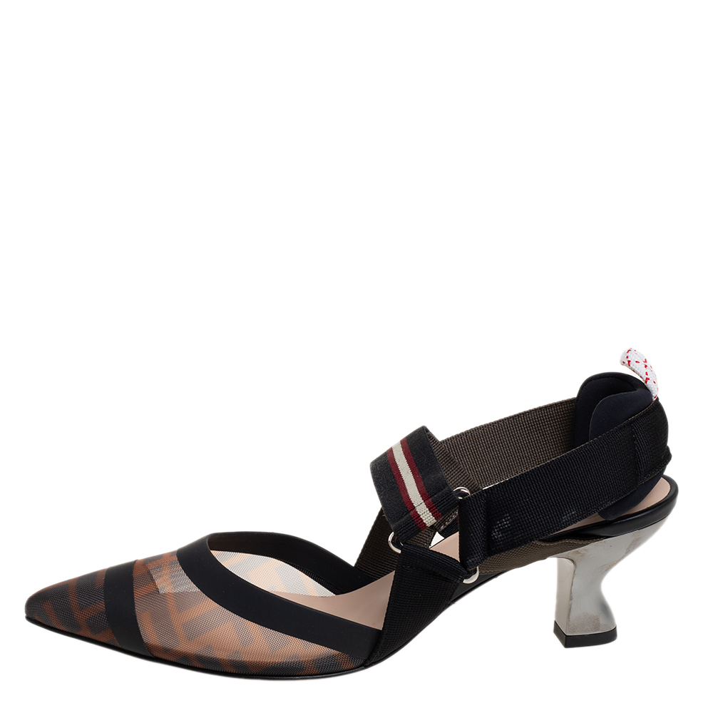 

Fendi Colibri Mesh And Canvas Slingback Pointed Toe Sandals Size, Black