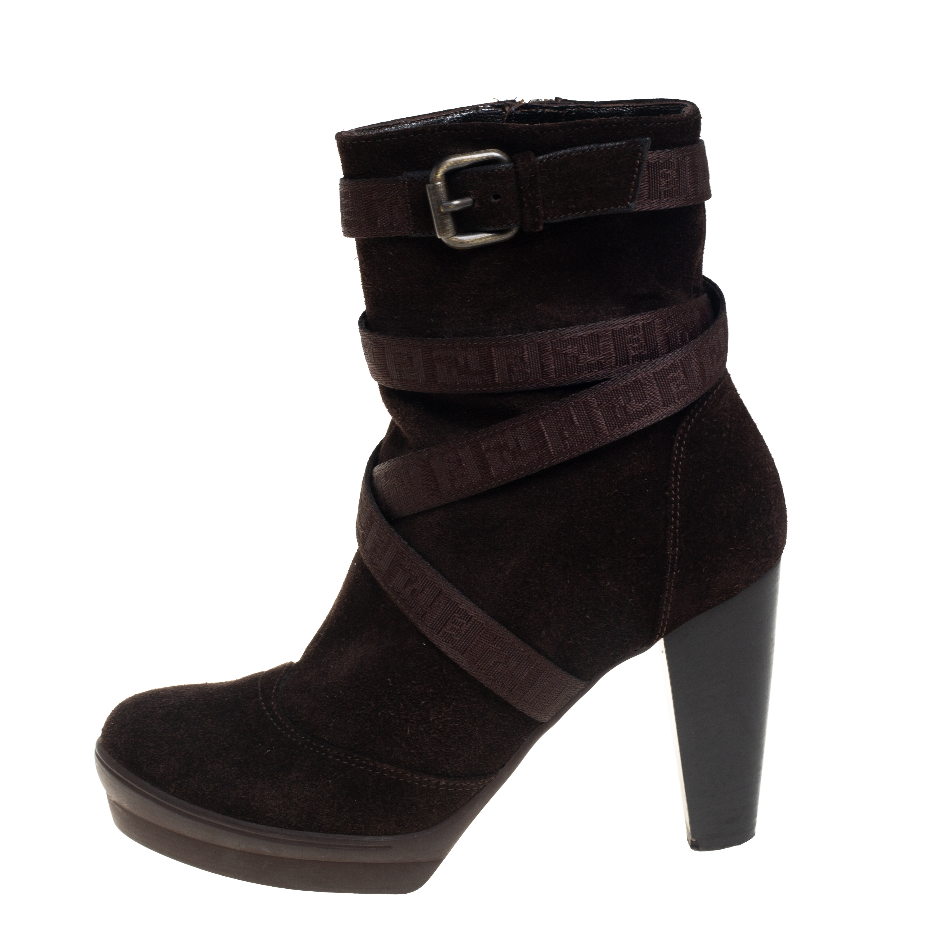 

Fendi Brown Suede Strap Detail Platform Ankle Boots Size