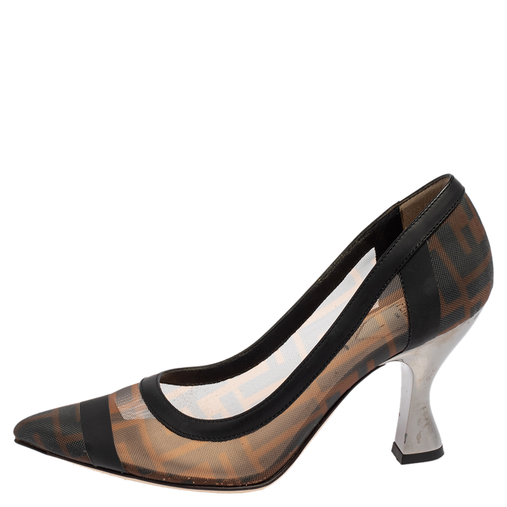 

Fendi Black/ Brown Net And Leather Colibri Pointed Toe Pumps Size