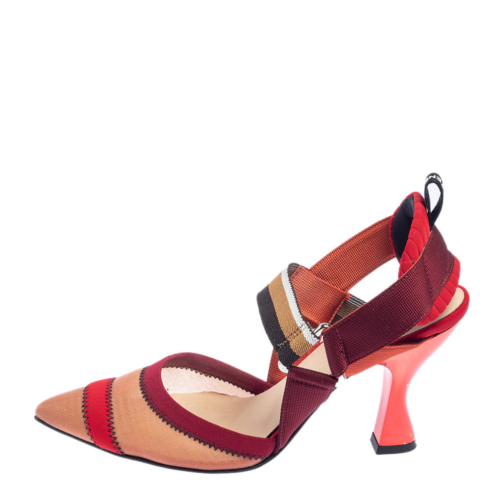 

Fendi Red Mesh And Fabric Colibri Slingback Sandals Size