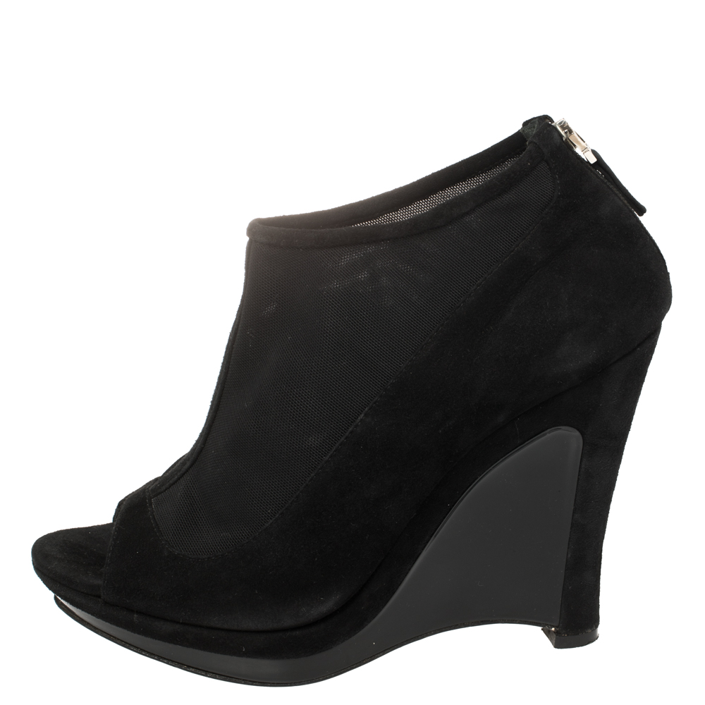 

Fendi Black Suede and Fabric Peep Toe Platform Ankle Booties Size