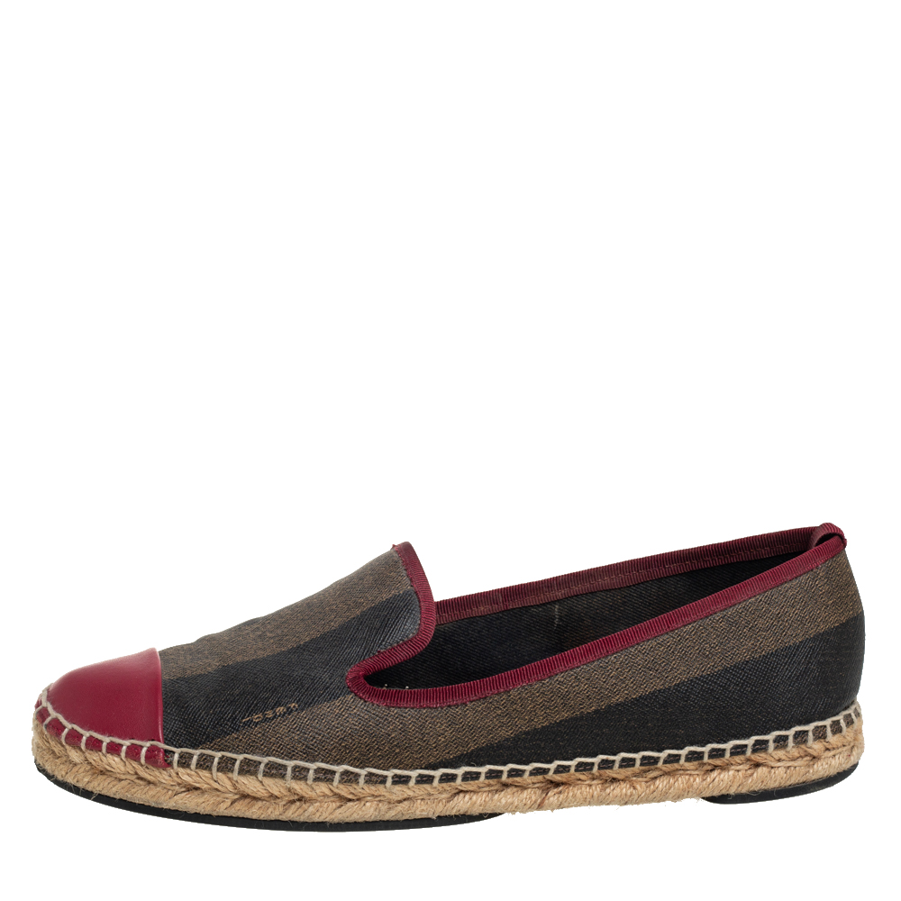 

Fendi Red/Beige Canvas And Leather Espadrille Flats Size, Brown