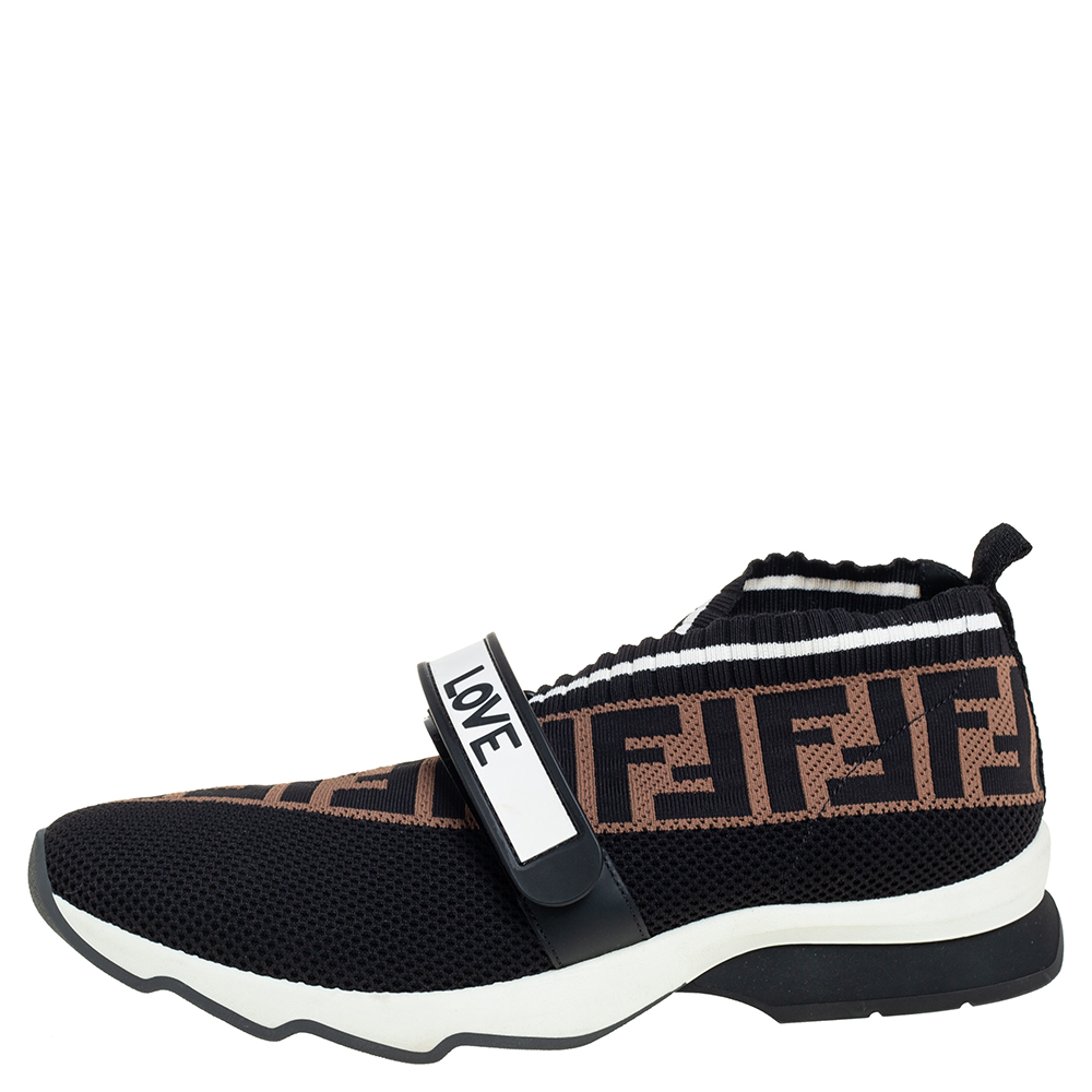 

Fendi Black/Brown Mesh And FF Zucca Knit Fabric Rockoko Sneakers Size