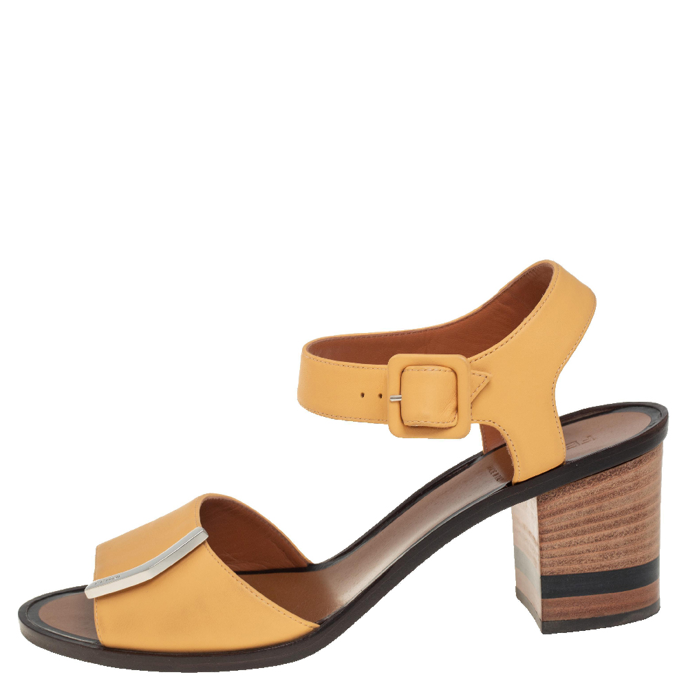 

Fendi Yellow Leather Block Heel Ankle Strap Sandals Size