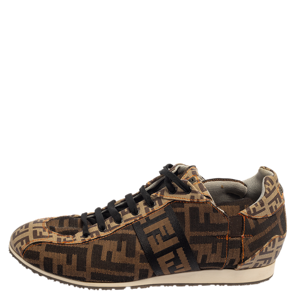 

Fendi Brown/Beige Zucca Canvas Low Top Sneakers Size