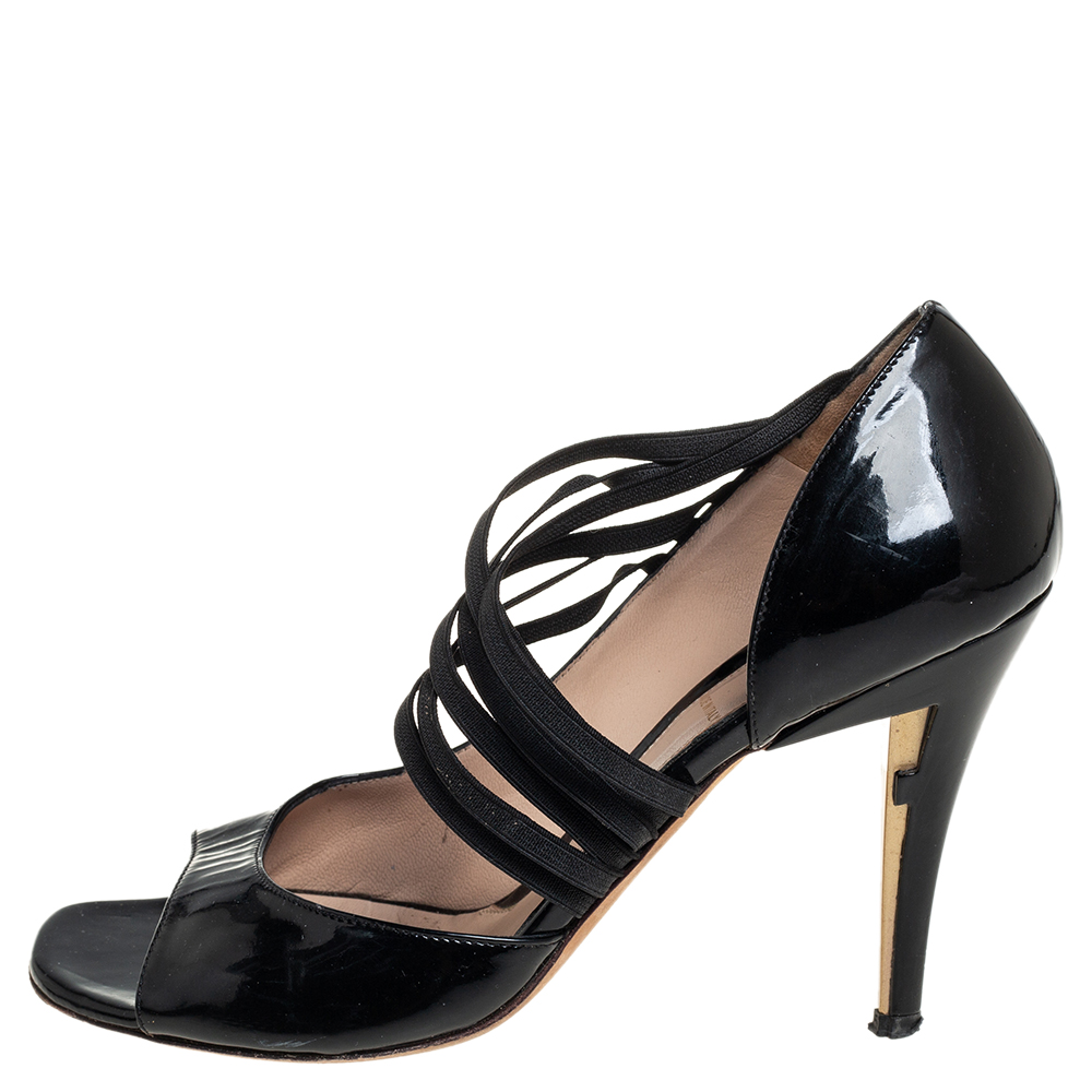 

Fendi Black Patent Leather Open Toe D'Orsay Pumps Size
