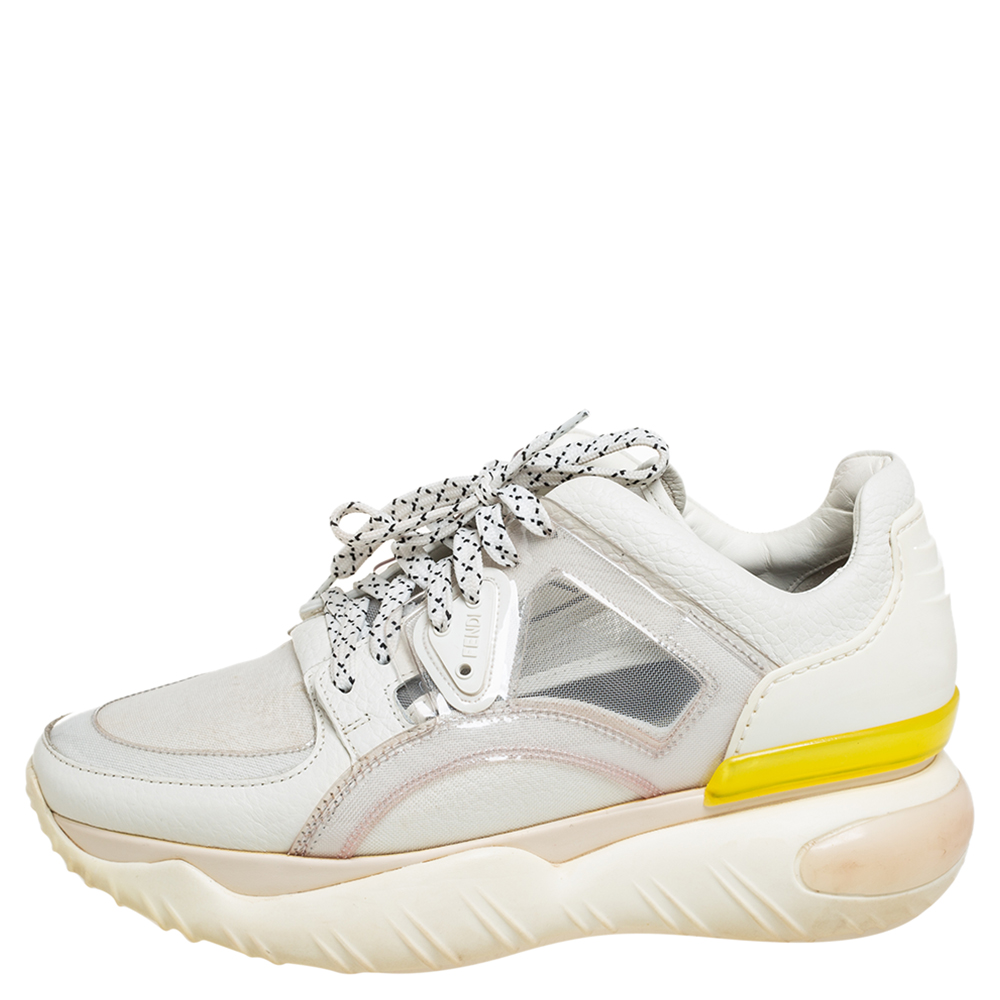 

Fendi White Mesh And Leather Low Top Sneakers Size