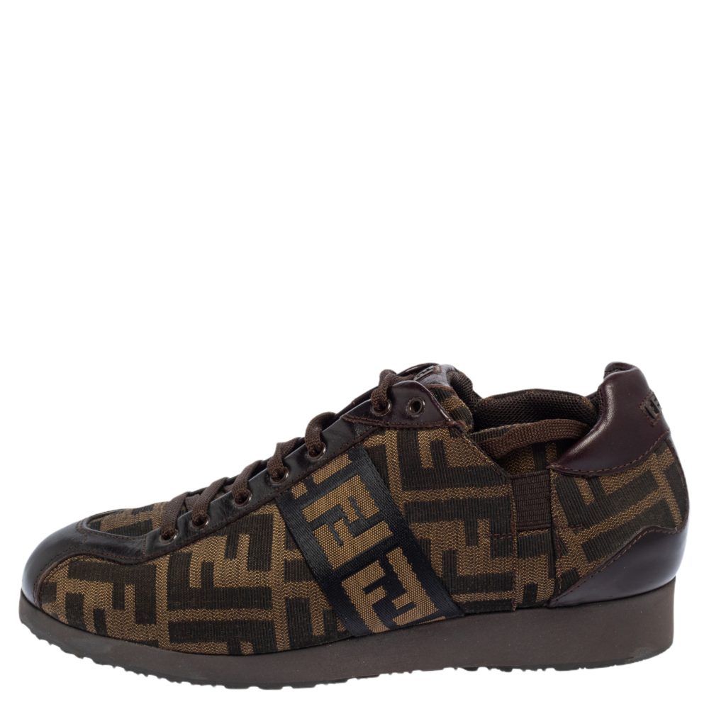 

Fendi Brown/Beige Zucca Canvas And Leather Trim Low Top Sneakers Size