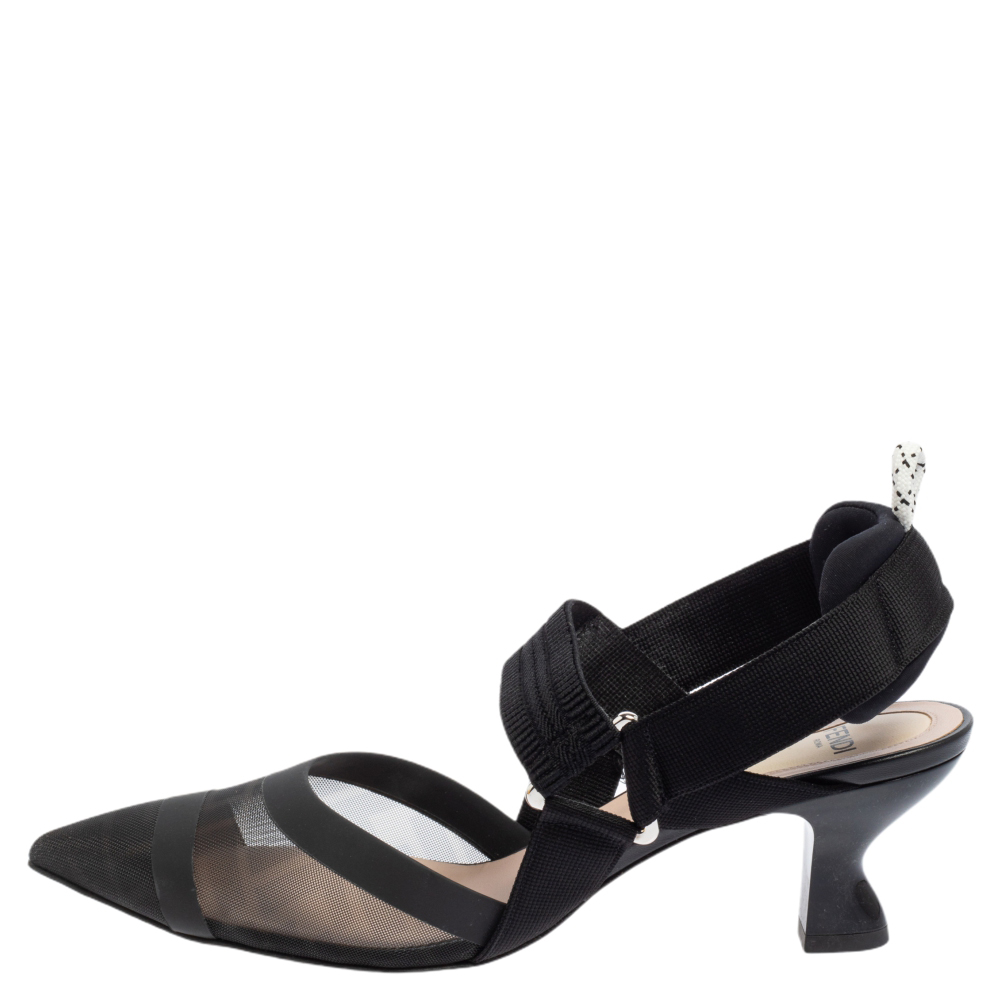 

Fendi Black Mesh And Canvas Colibri Pumps Size