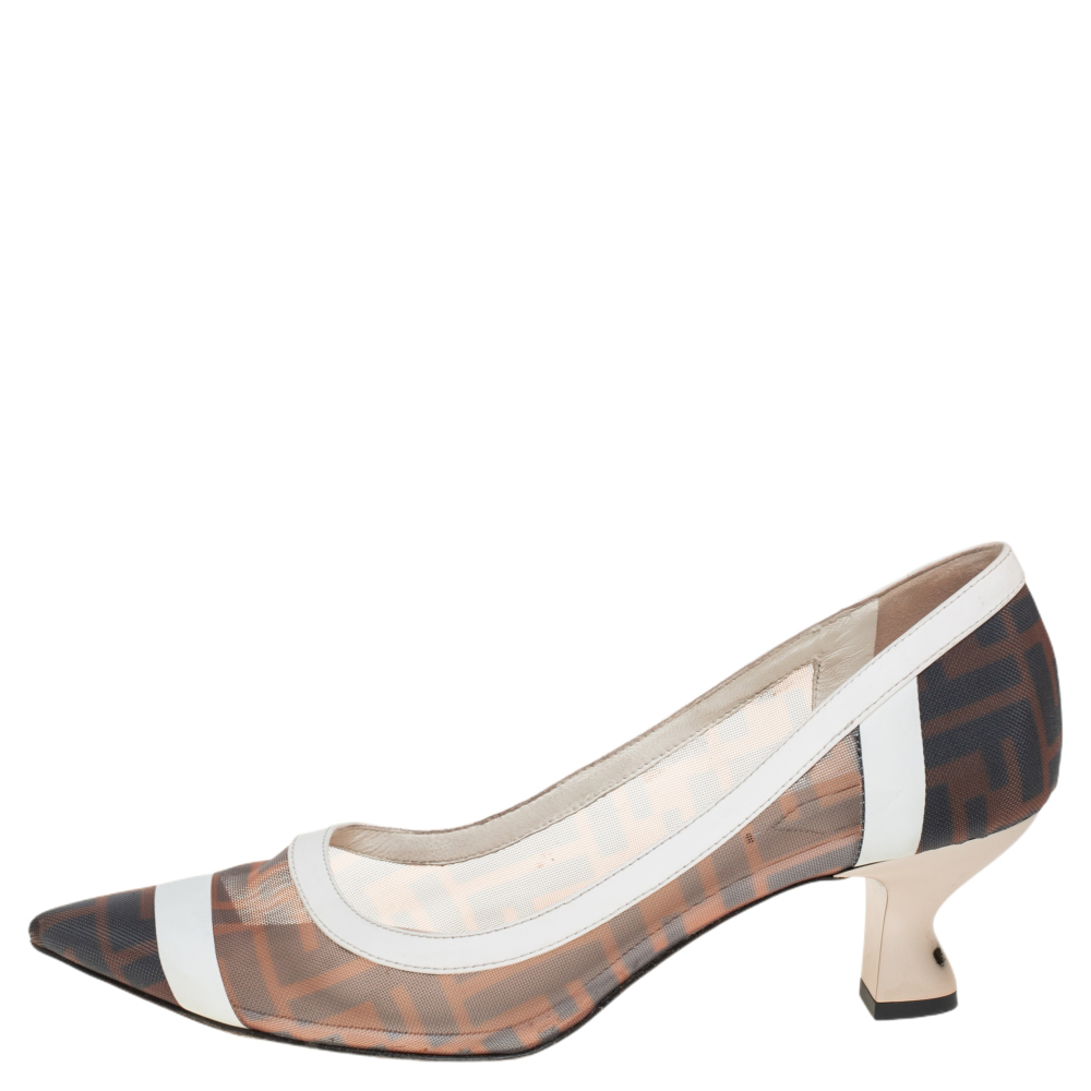 

Fendi Multicolor Leather And Mesh Colibri Logo Pointed Toe Pumps Size