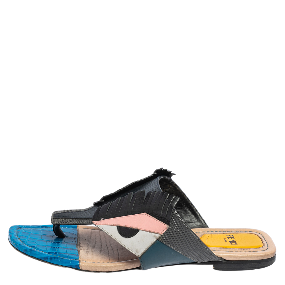 

Fendi Multicolor Leather Bug Monster Thong Flats Size