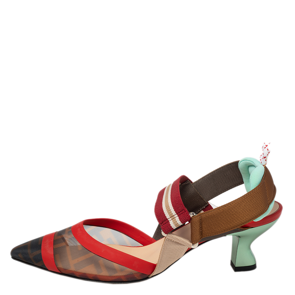 

Fendi Multicolor Zucca Mesh Colibri Slingback Pumps Size