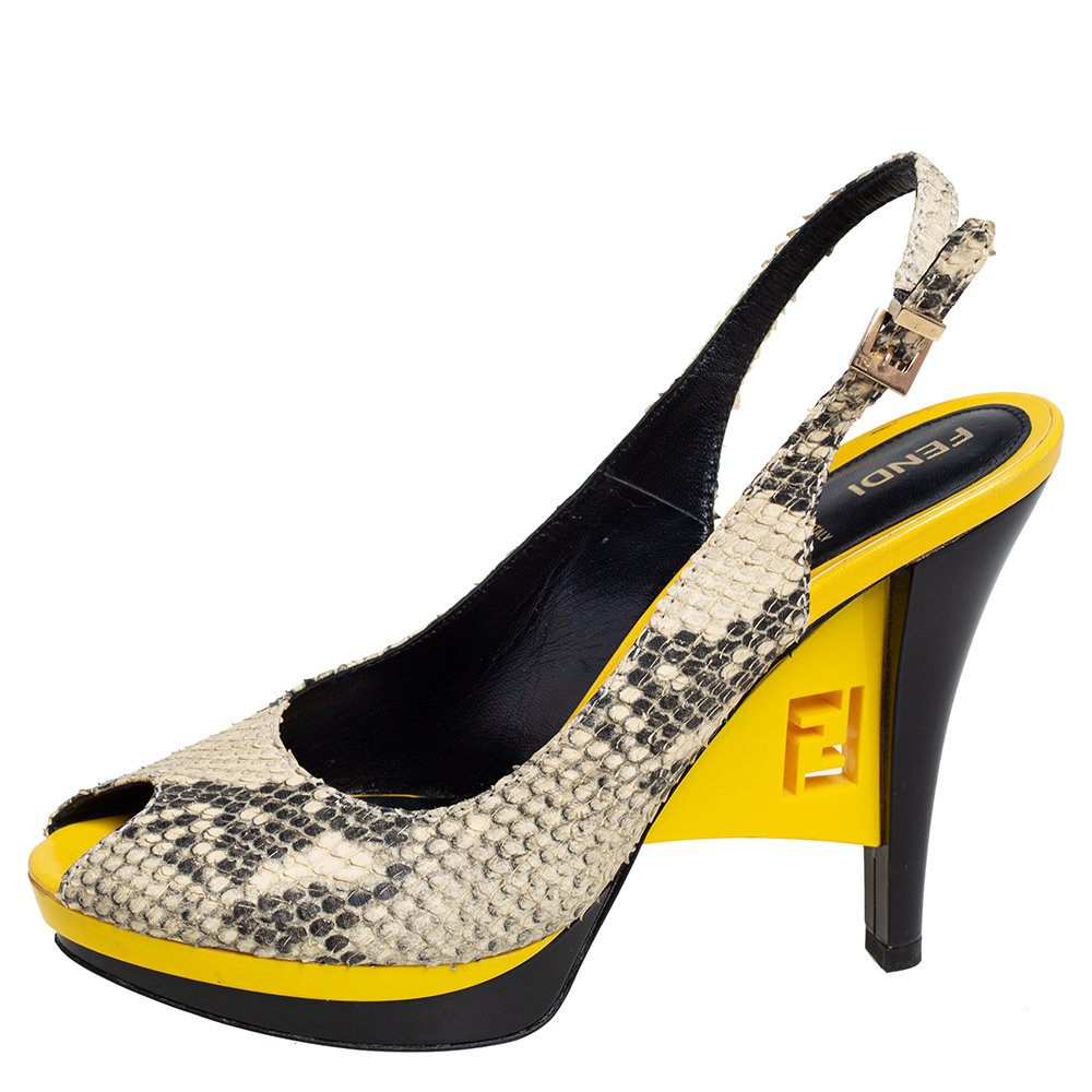 

Fendi Beige Python Leather Platform Slingback Sandals Size