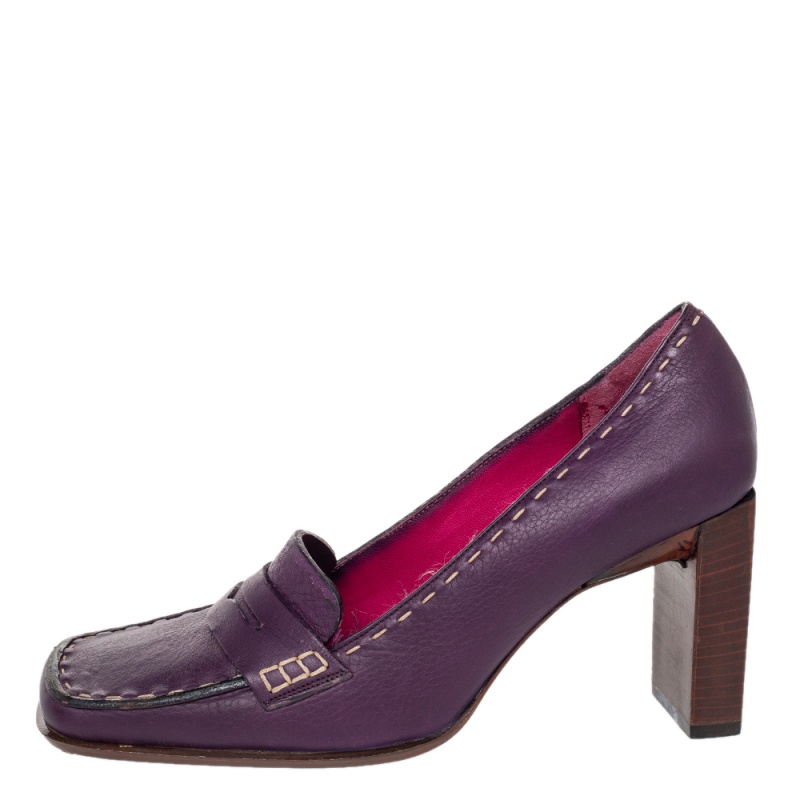 

Fendi Purple Leather Slip on Loafers Pumps Size