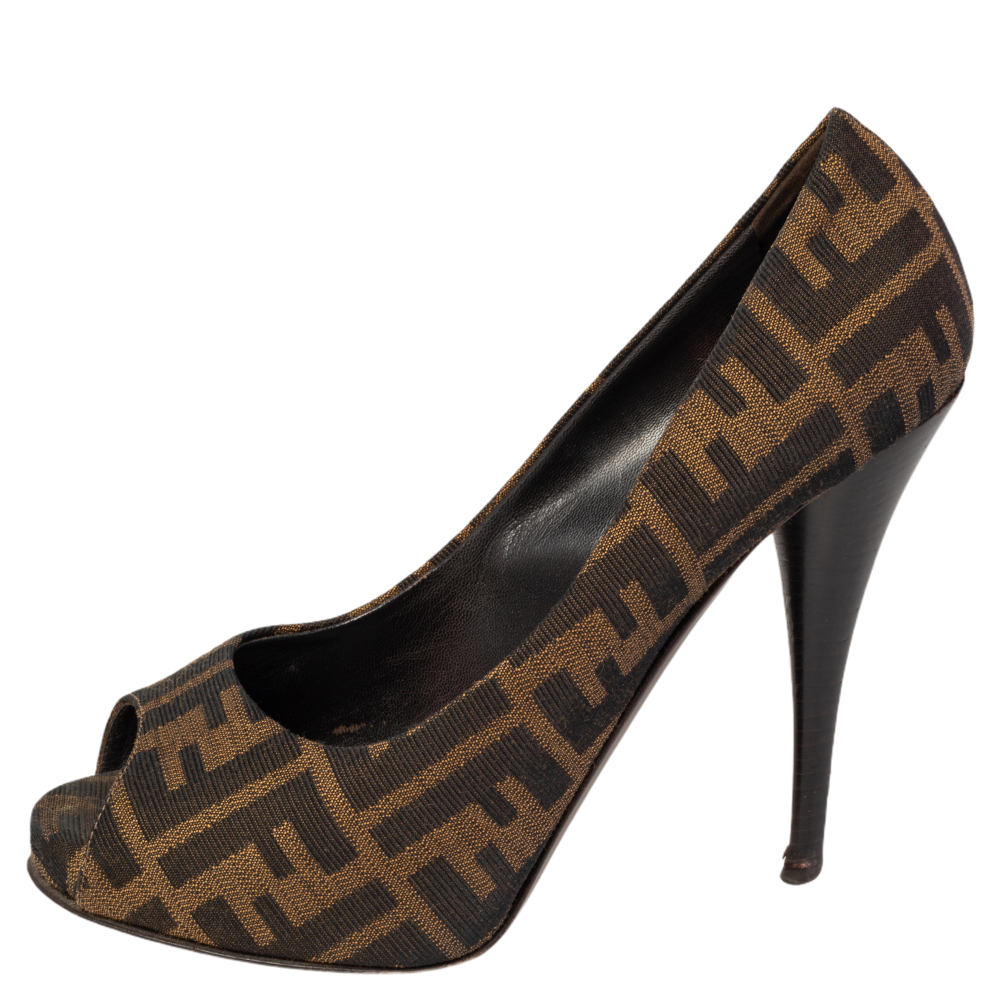 

Fendi Tobacco Zucca Canvas Platform Pumps Size, Brown