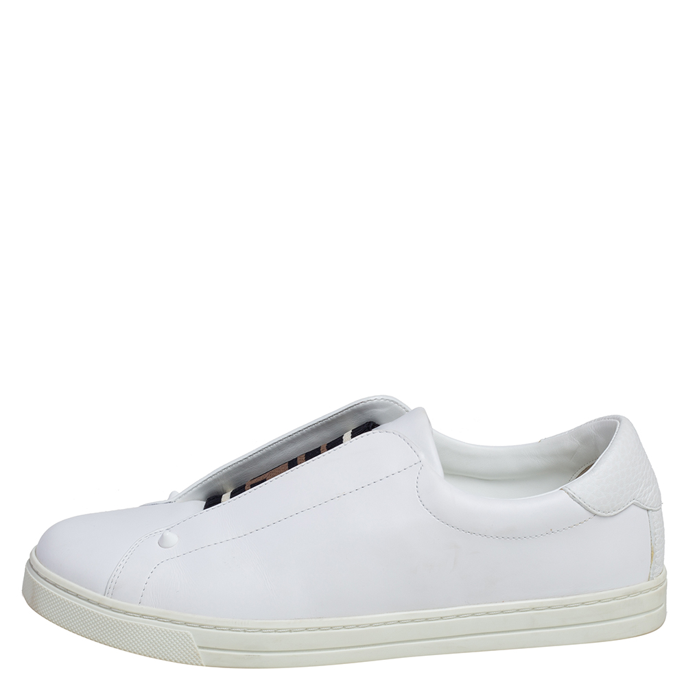 

Fendi White Leather Rockoclick Slip On Sneakers Size