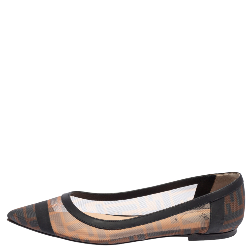 

Fendi Black/Brown Zucca Mesh Pointed Toe Ballet Flats Size