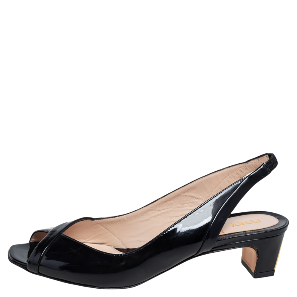 

Fendi Black Patent Leather Slingback Sandals Size