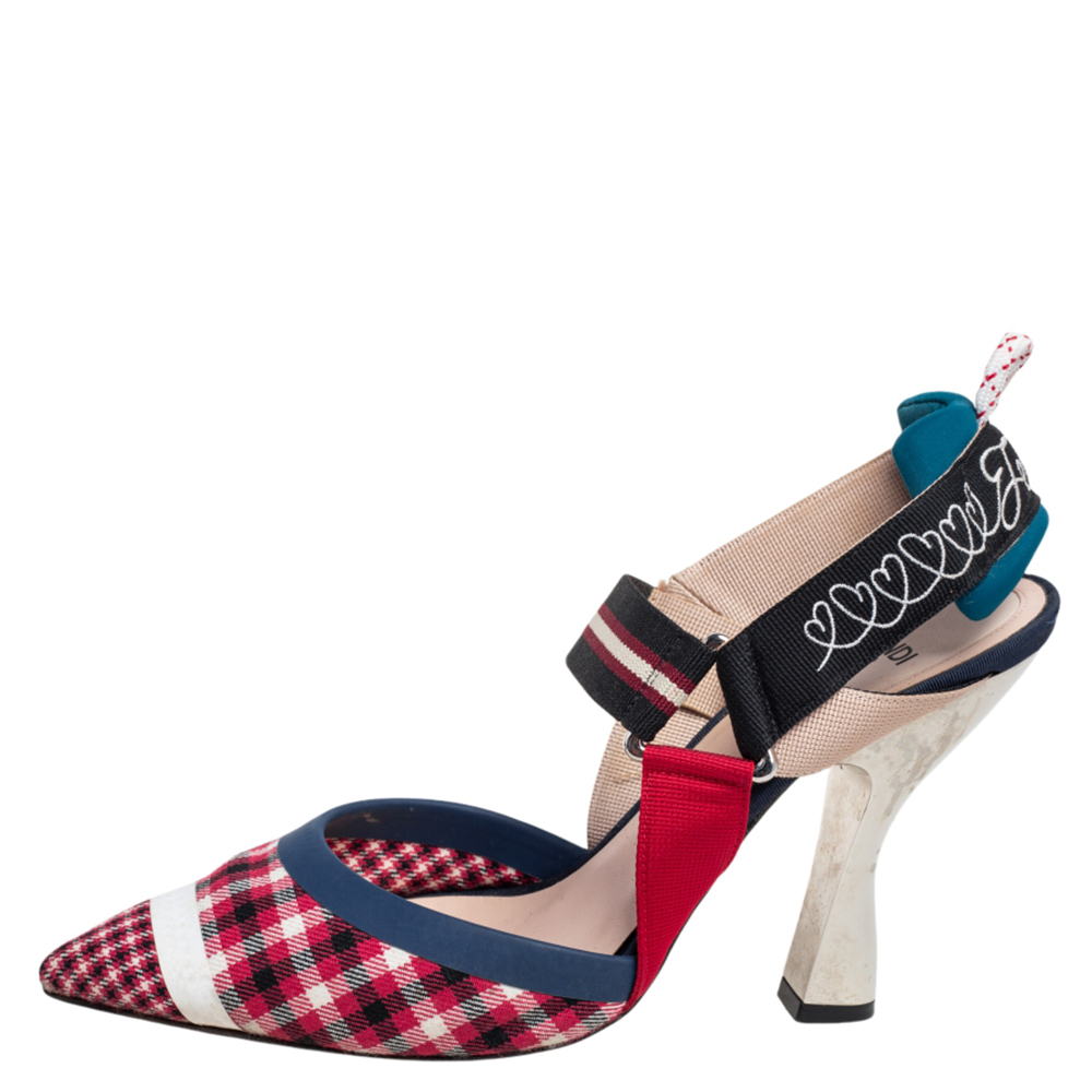 

Fendi Multicolor Check Fabric And Nylon Colibri Slingback Sandals Size