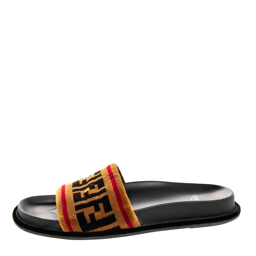 

Fendi Brown FF Velvet Monogram Slide Sandals Size