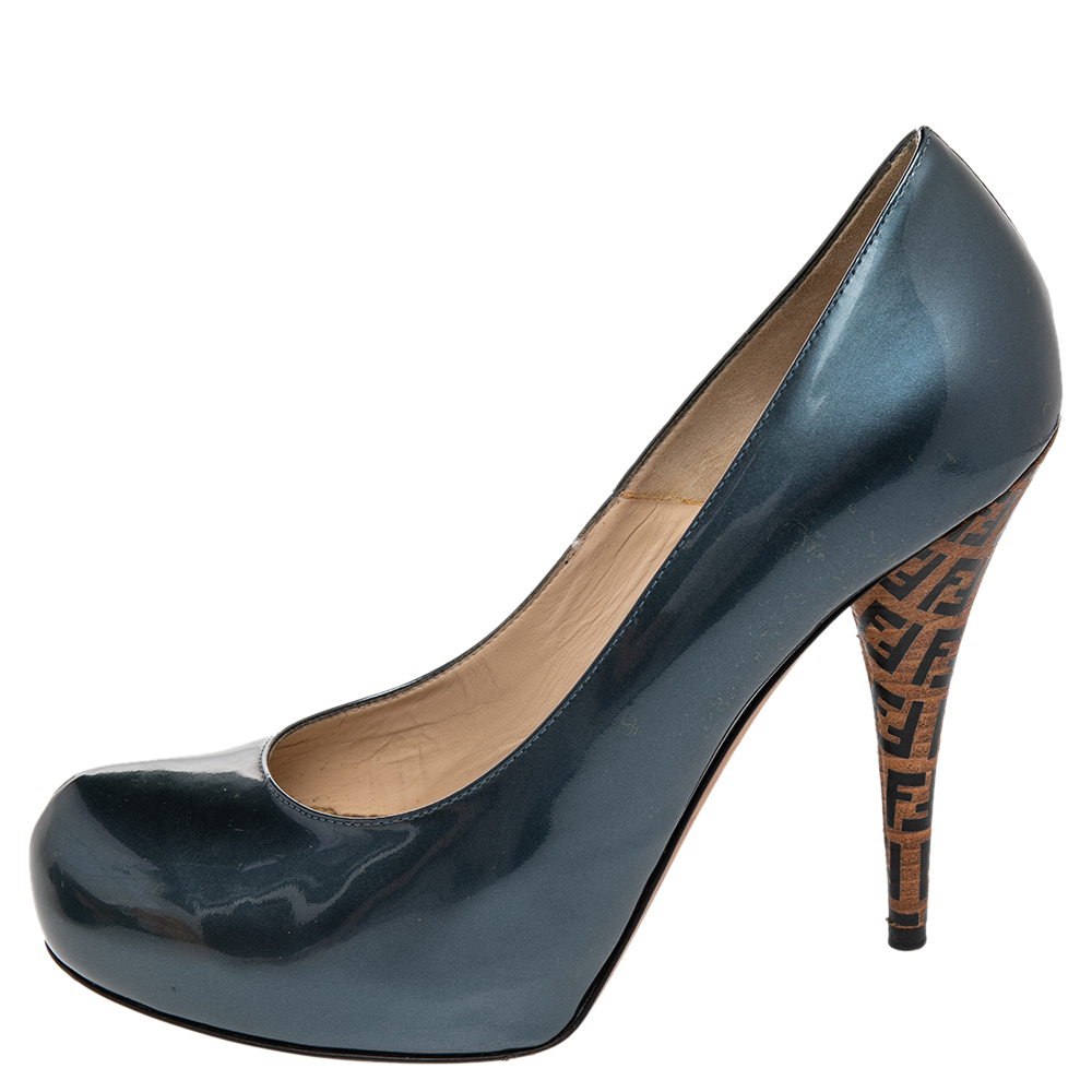 

Fendi Grey Patent Leather Zucca Heel Platform Pumps Size