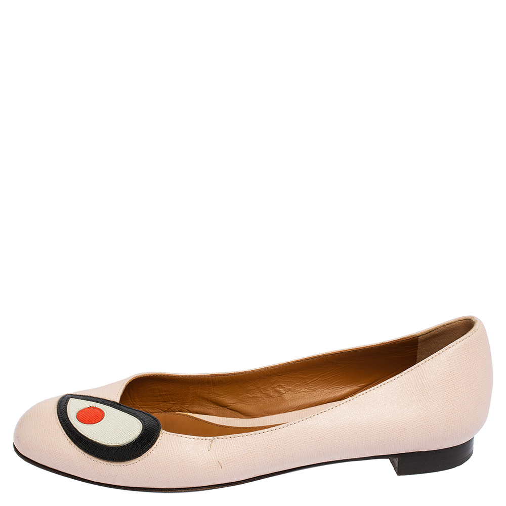 

Fendi Pink Textured Leather Eye Detail Ballet Flats Size
