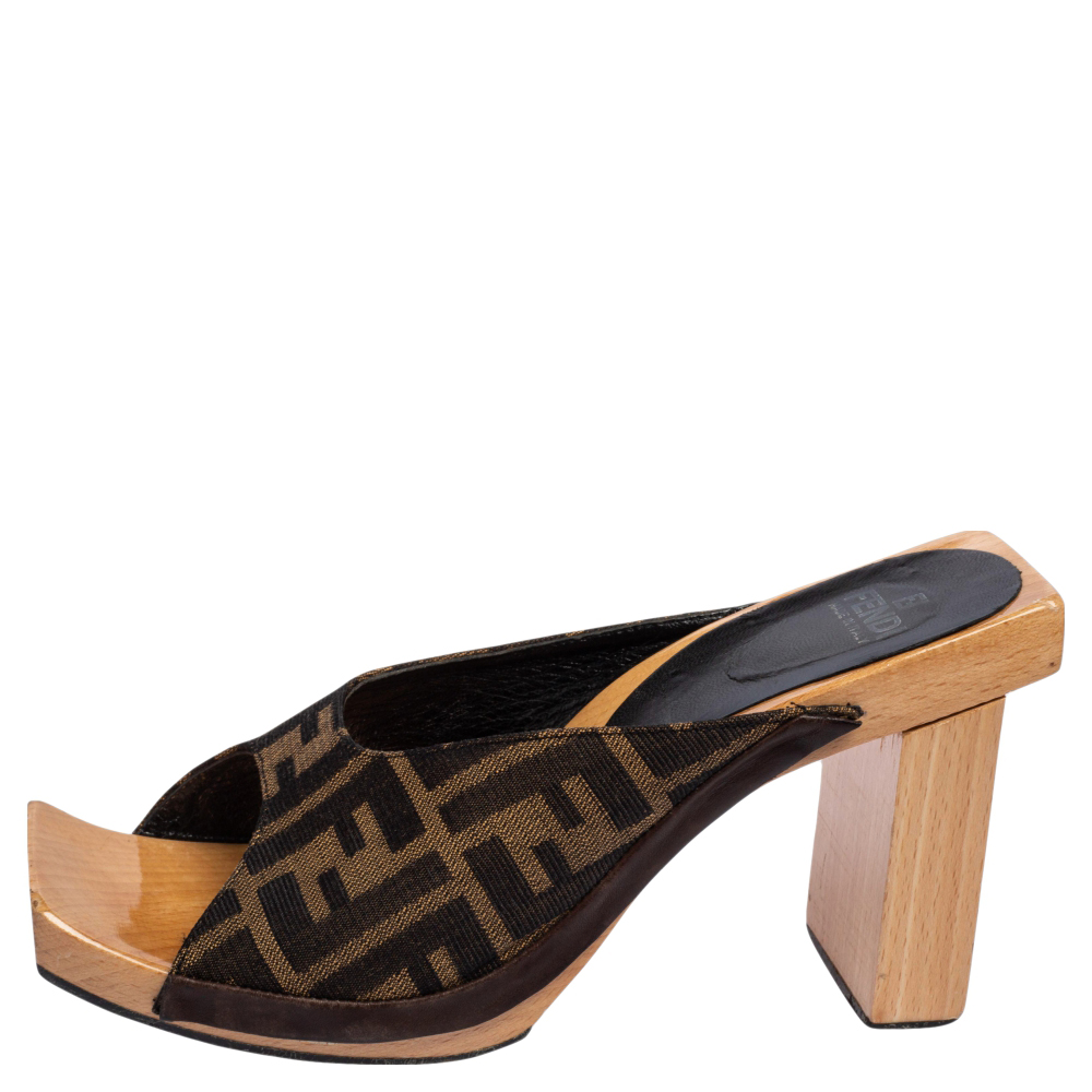 

Fendi Zucca Canvas Wooden Mule Slide Sandals Size, Brown