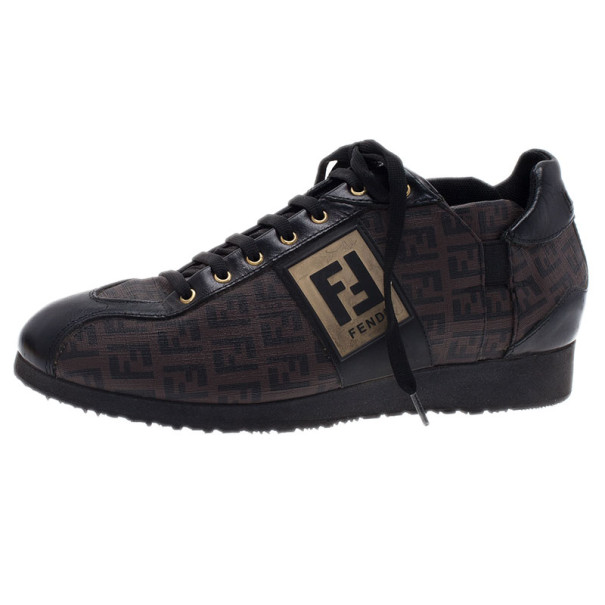 Fendi Brown Zucchino Canvas and Leather Sneakers Size 39