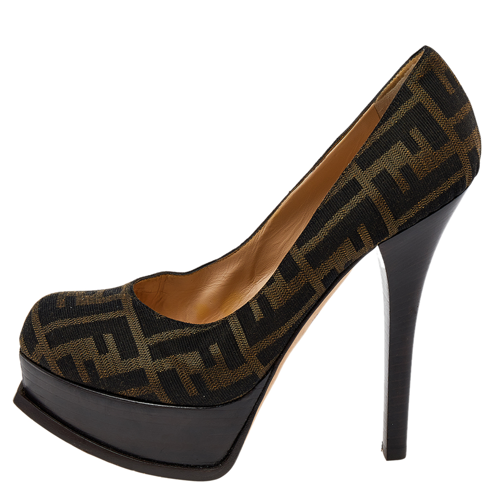 

Fendi Brown Canvas Fendista Platform Pumps Size