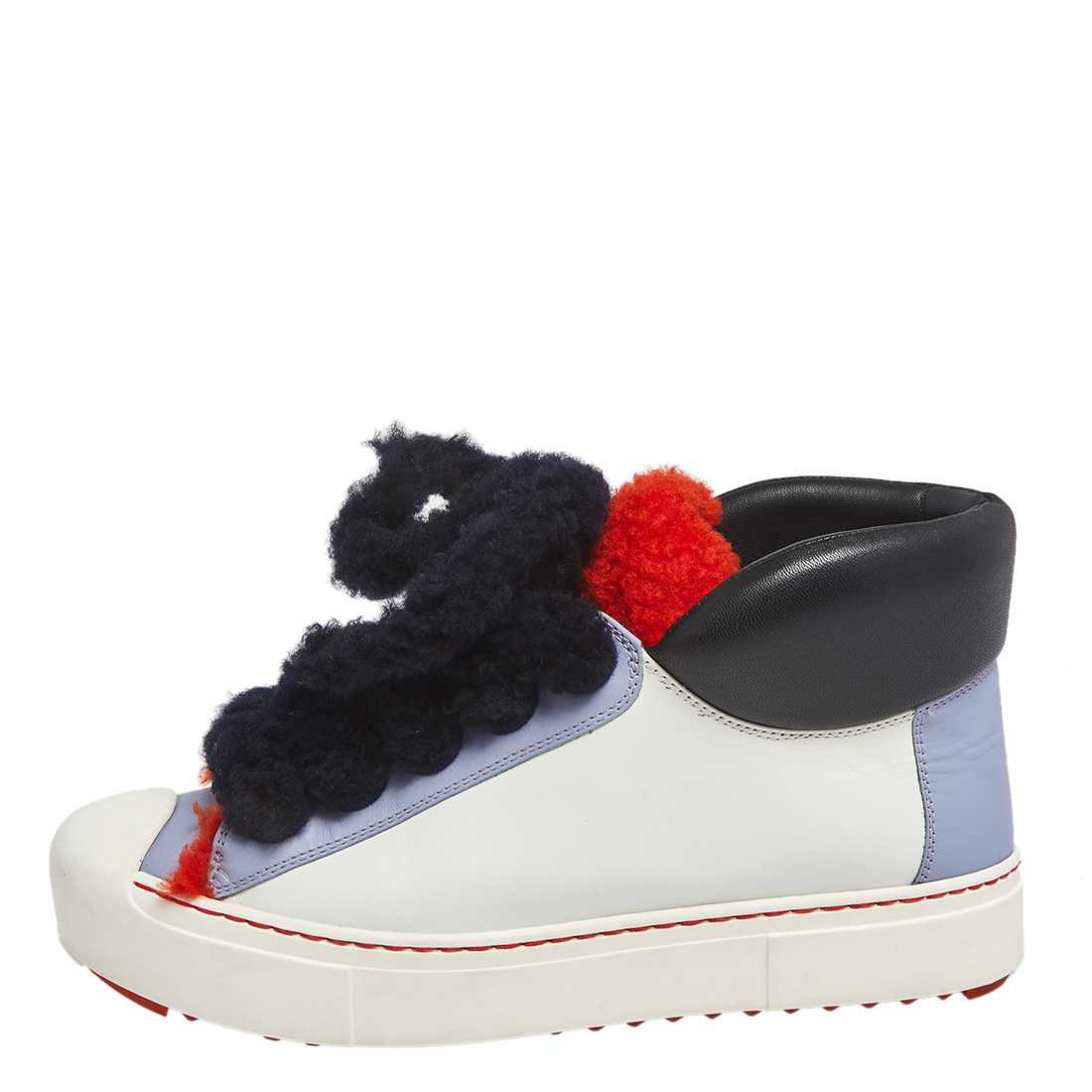 

Fendi Multicolor Leather and Shearling High Top Sneakers Size
