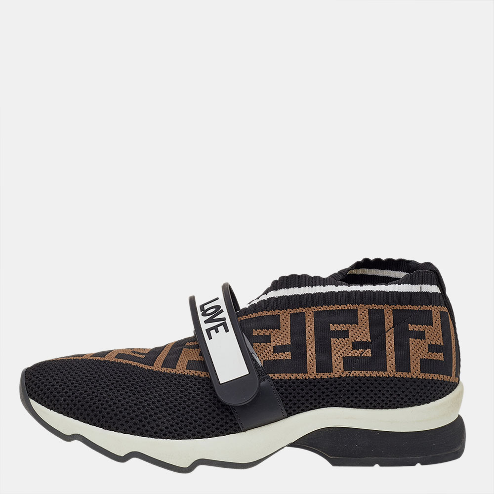 

Fendi Tobacco/Black Zucca Knit Fabric Rockoko Sneakers Size, Multicolor