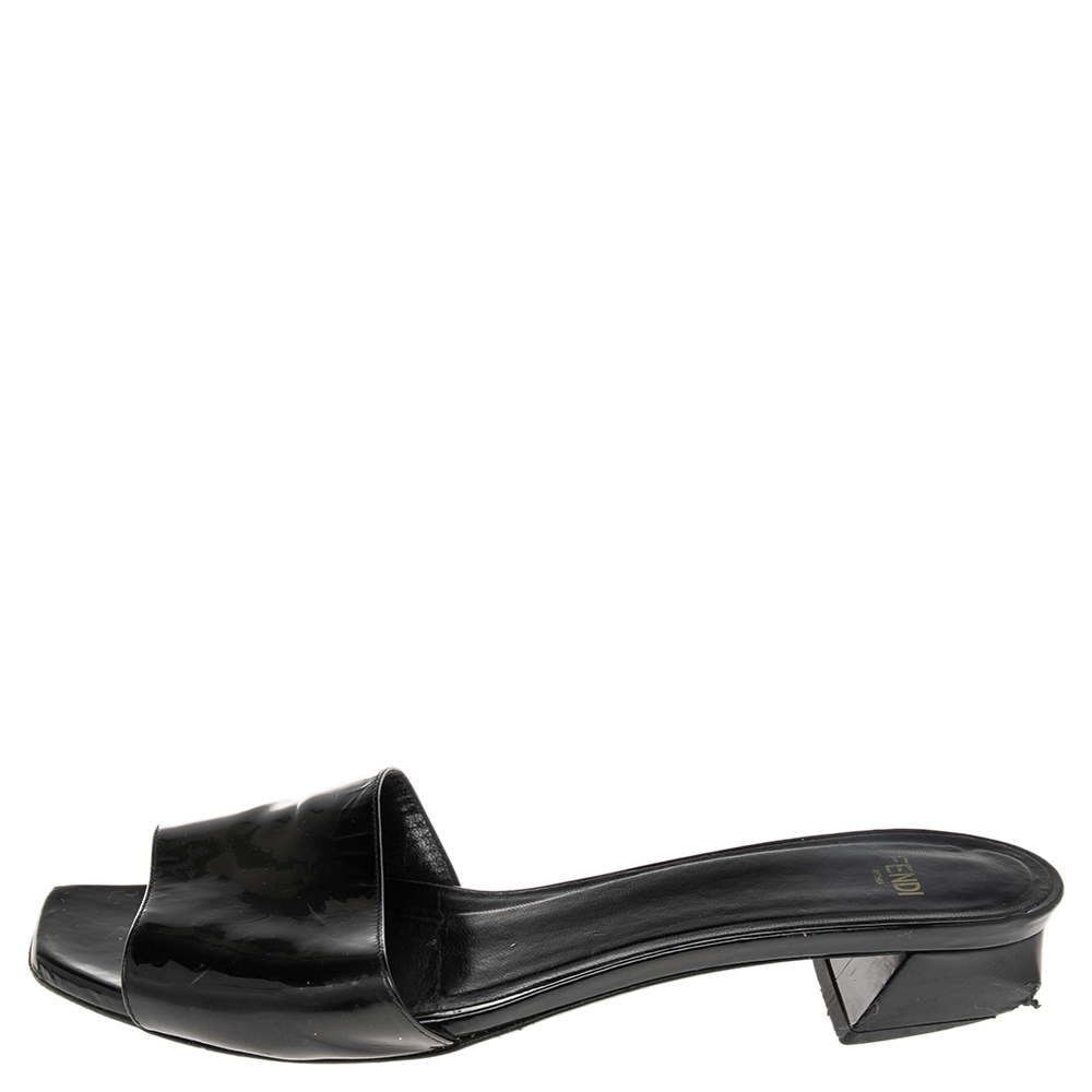 

Fendi Black Patent Leather Slide Sandals Size