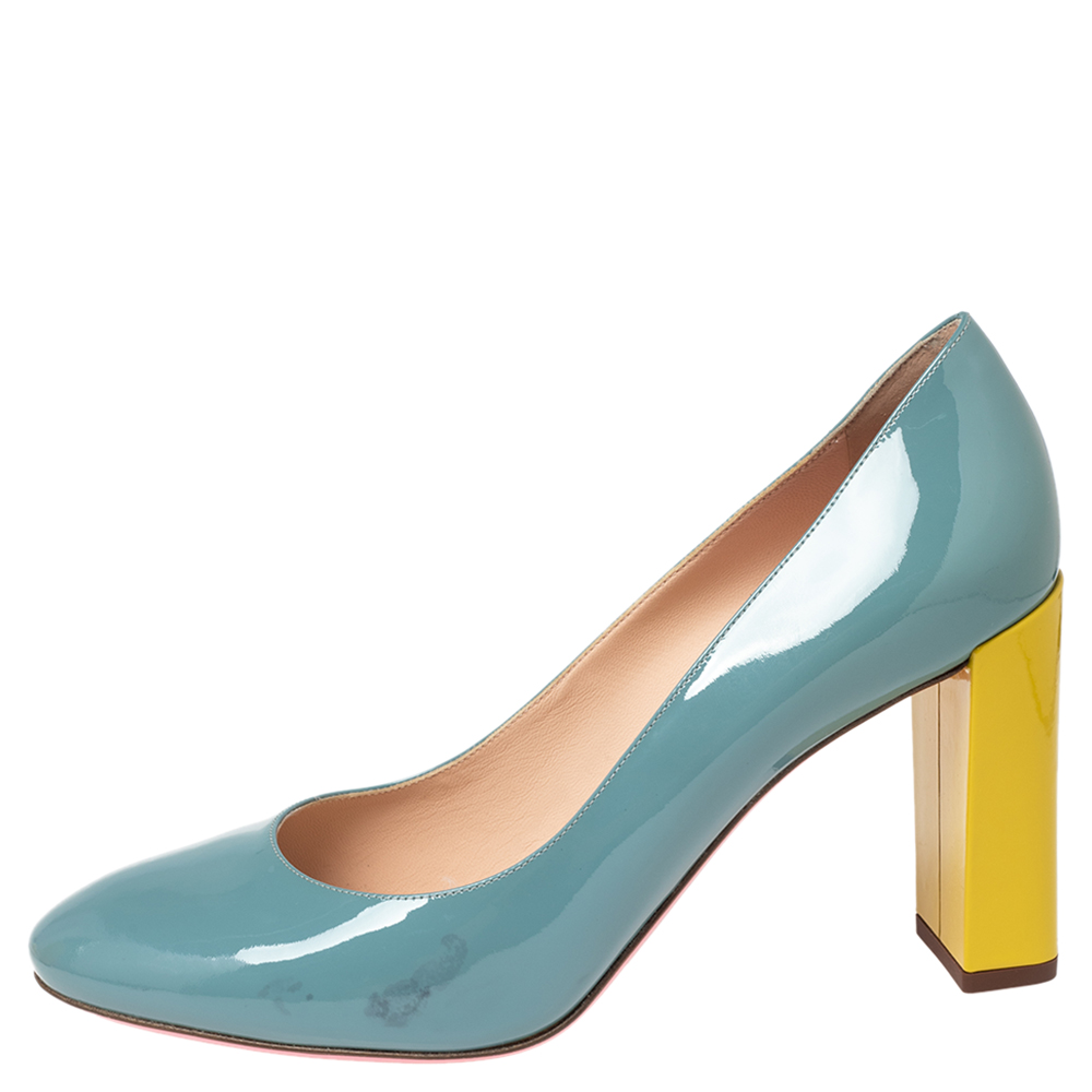 

Fendi Yellow/Blue Patent Leather Eloise Block Heel Pumps Size