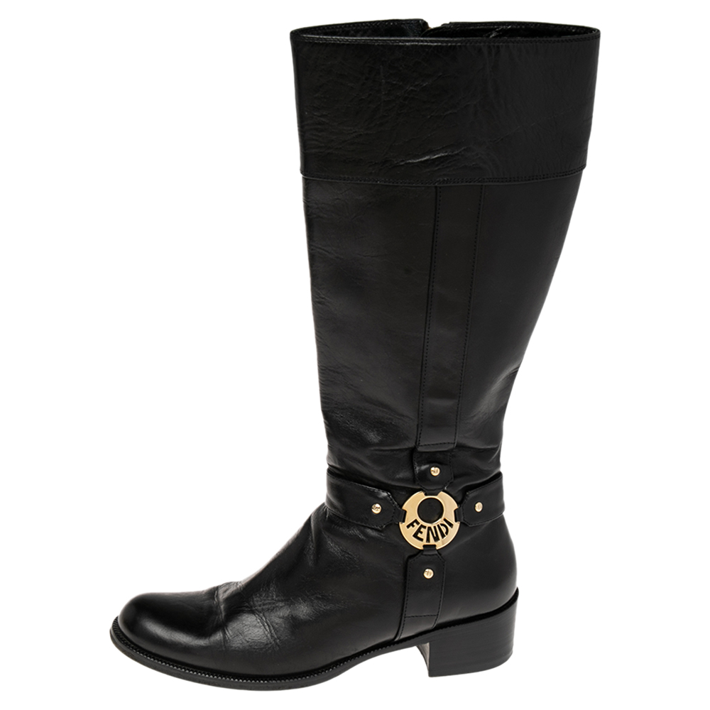 

Fendi Black Leather Knee High Boots Size