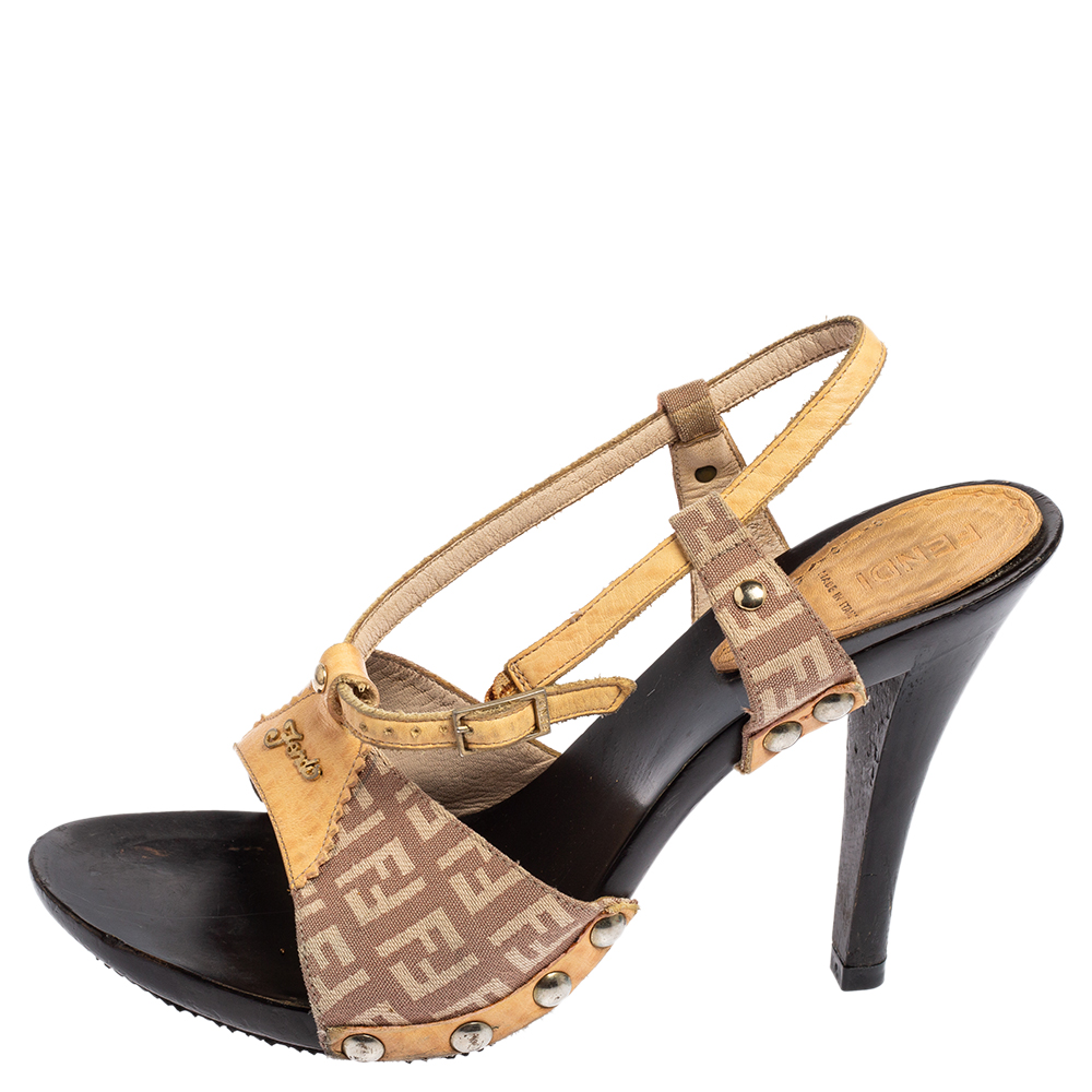 

Fendi Multicolor Zucca Canvas and Leather Open Toe Sandals Size