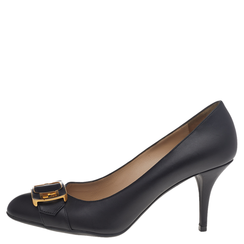 

Fendi Black Leather FF Buckle Pumps Size